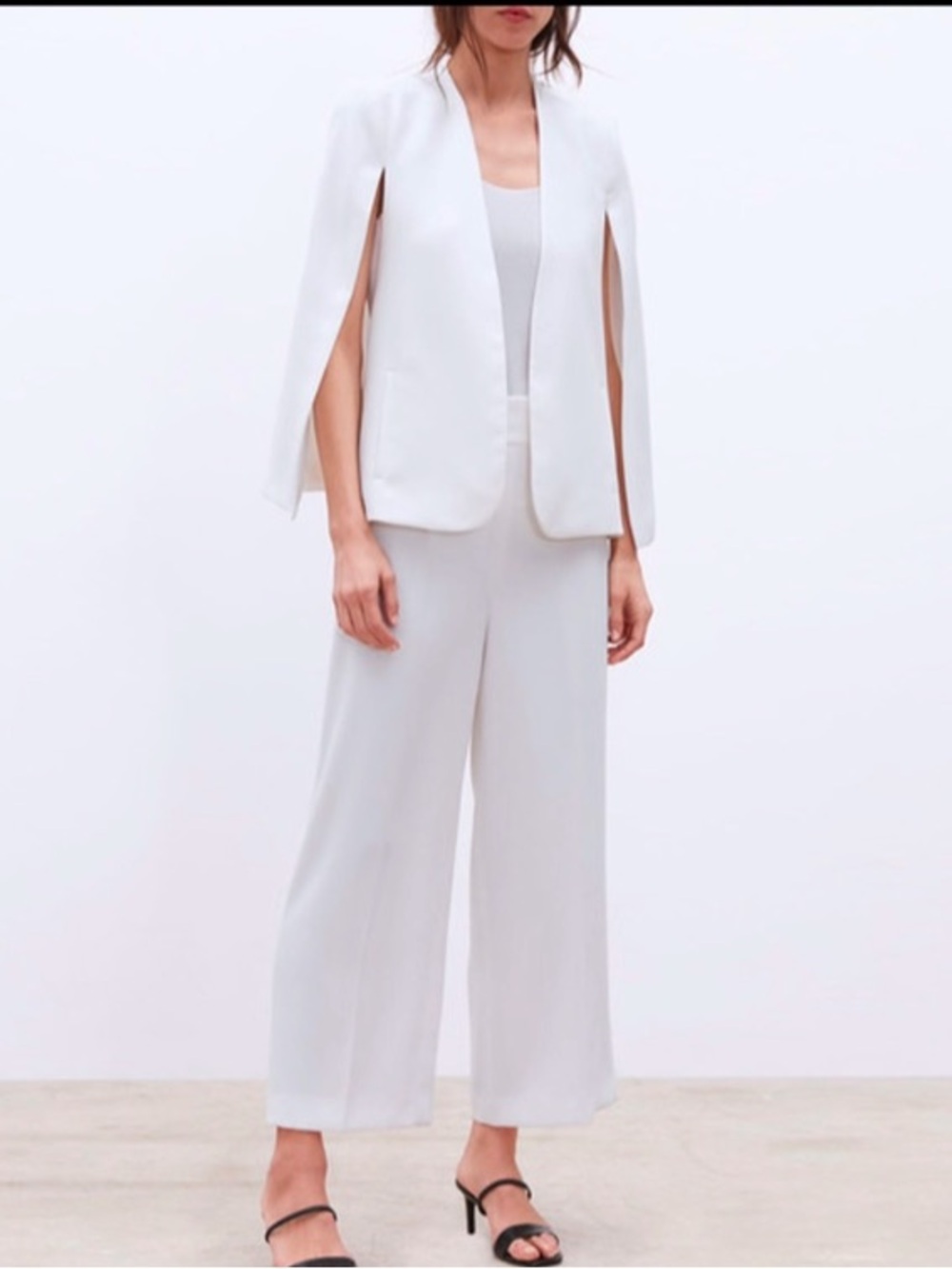 ZARA White Cape Sleeve Open Front Tailored Blazer Jacket Size Large